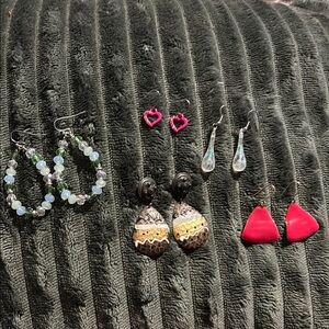 Set of 5 Stylish Dangle Earrings - Pink, Silver, Gold, Green